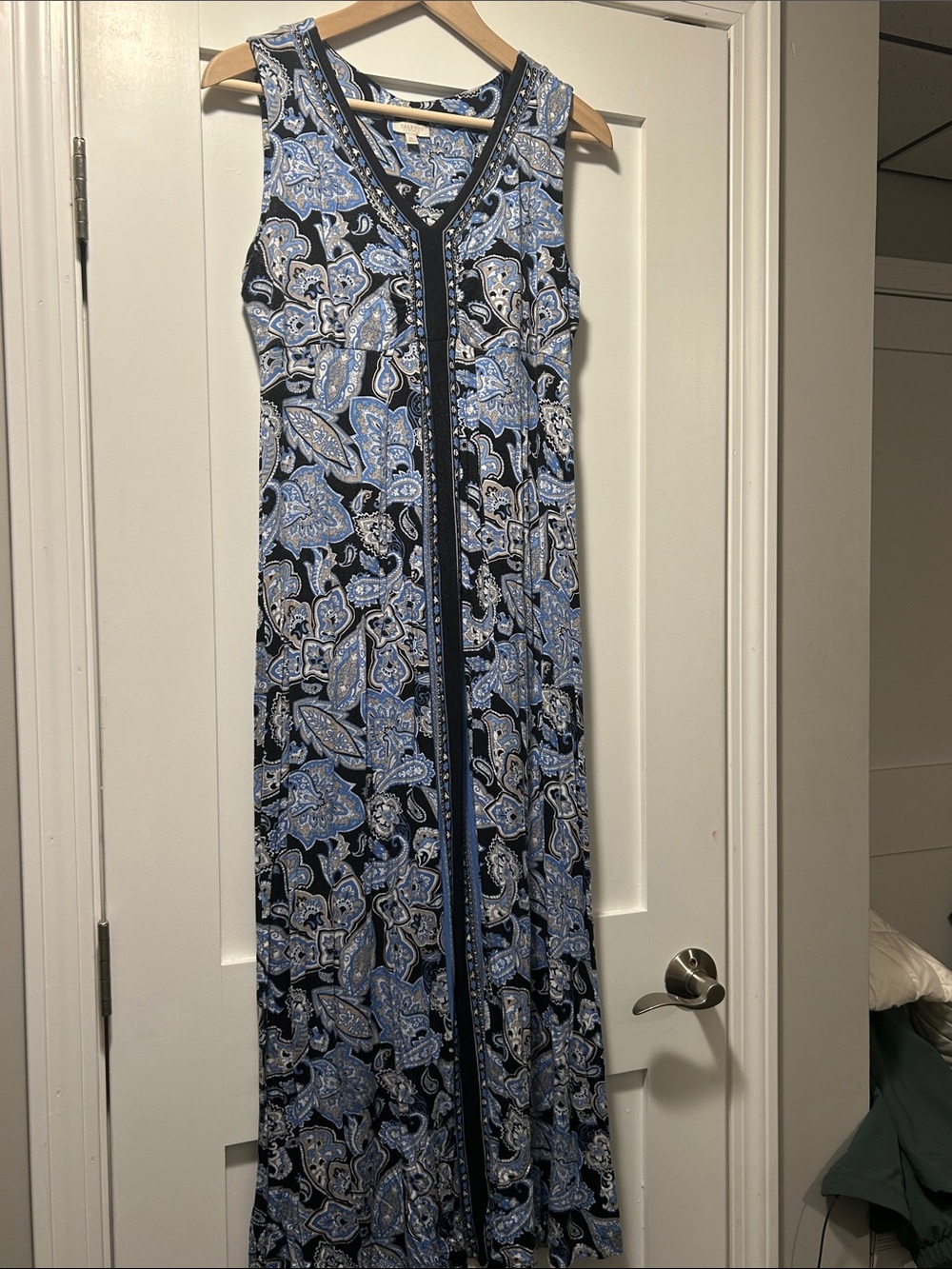 Talbots Black and Light Blue Paisley V‑Neck Maxi Dress